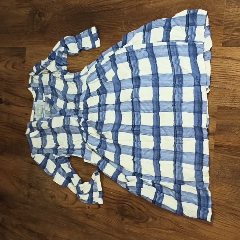 Maybe Blue and White Large Print Gingham 1/2 Sleeve Dress SSS